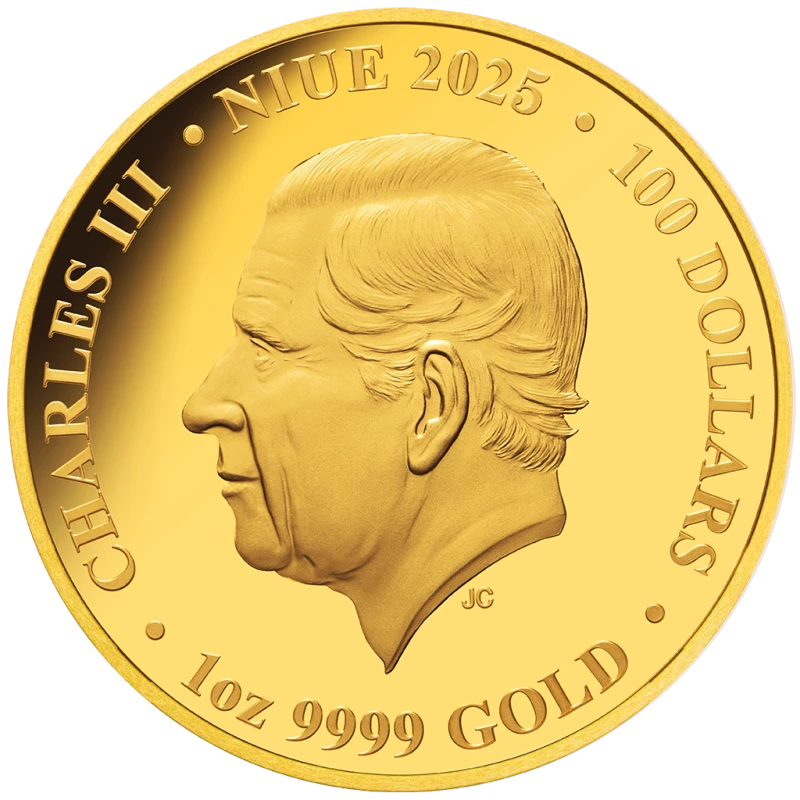 Złota moneta Niue Cranes 2025 (próbna), 31,1 g czystego złota. (próba 0,9999) Monety kolekcjonerskie