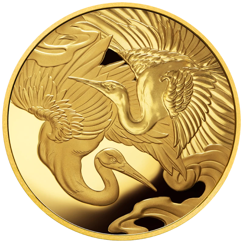 Złota moneta Niue Cranes 2025 (próbna), 31,1 g czystego złota. (próba 0,9999) Monety kolekcjonerskie