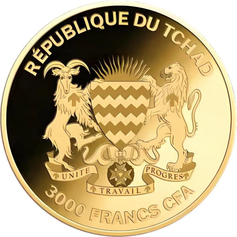 Złota moneta Chad African Leopard (próbna), 0,031 grama czystego złota (próba 0,999) Monety kolekcjonerskie