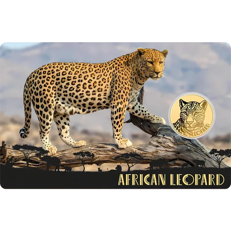 Złota moneta Chad African Leopard (próbna), 0,031 grama czystego złota (próba 0,999) Monety kolekcjonerskie