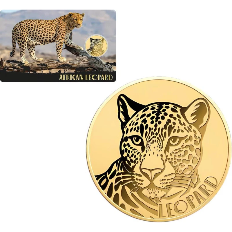 Złota moneta Chad African Leopard (próbna), 0,031 grama czystego złota (próba 0,999) Monety kolekcjonerskie