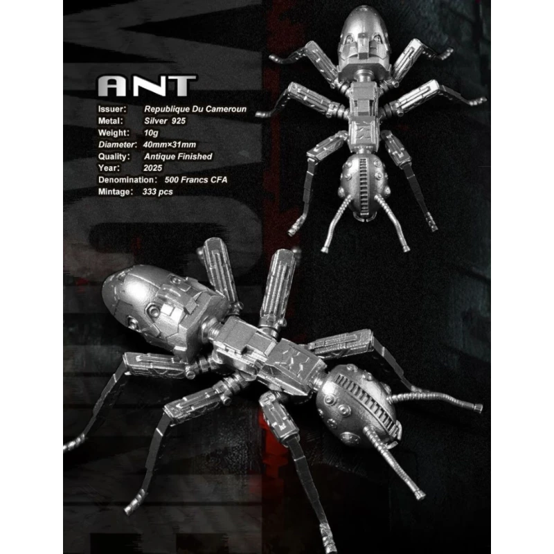 Kamerun: srebrna moneta Mechaniczna mrówka 2025 9,25 g Monety kolekcjonerskie