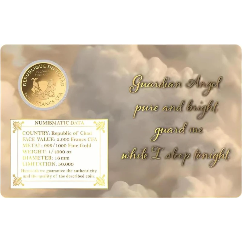 Czad: złota moneta Anioł Stróż II 1/1000 oz Monety kolekcjonerskie