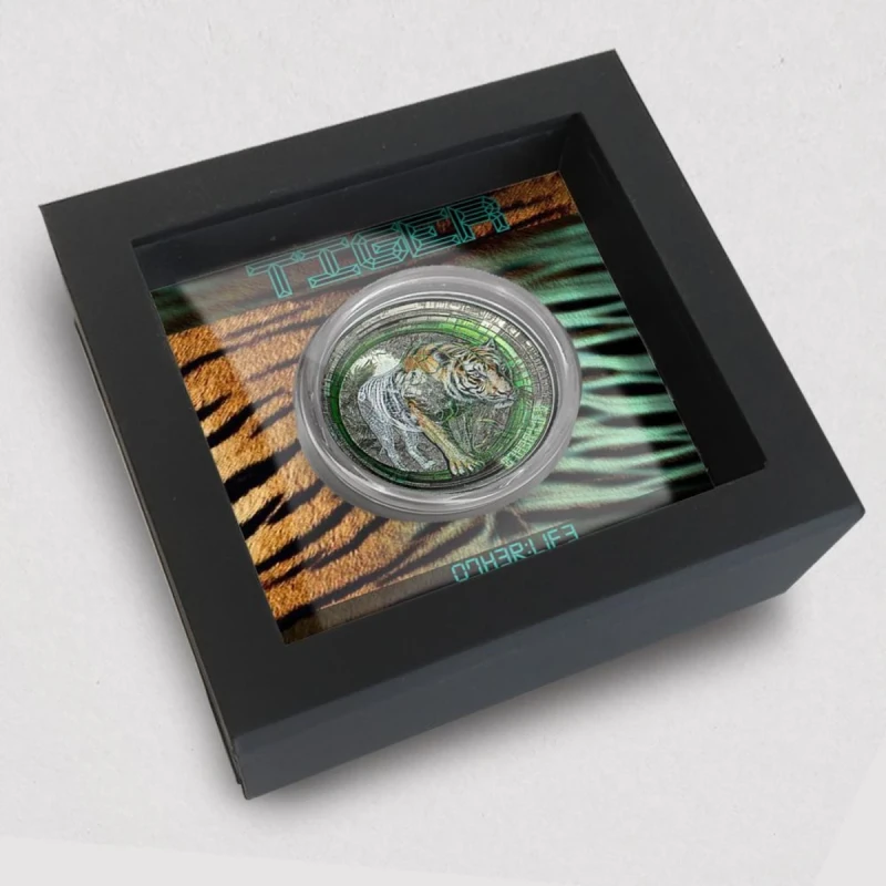 Wyspy Cooka: srebrna moneta Tiger 2025 Black Proof o wadze 3 uncji Monety kolekcjonerskie