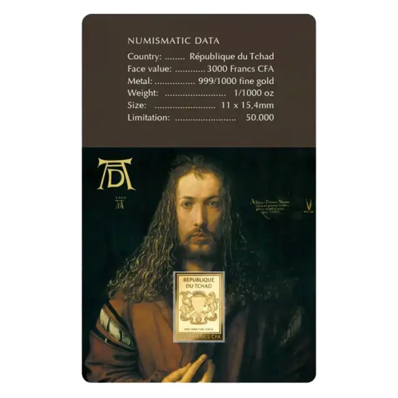 Czad: złota moneta Albrecht Dürer Autoportret 1/1000 oz Monety kolekcjonerskie