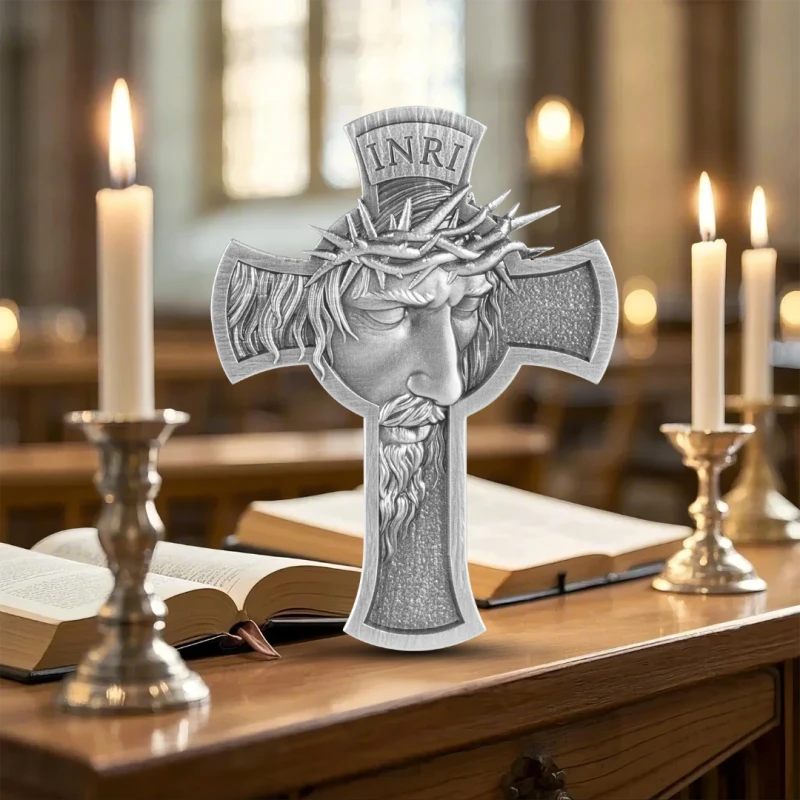 Czad: srebrna moneta Jezus Krzyż 2025 1 uncja Monety kolekcjonerskie