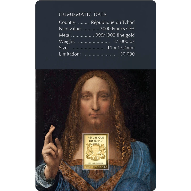 Czad: złota moneta Salvator Mundi 1/1000 oz Monety kolekcjonerskie