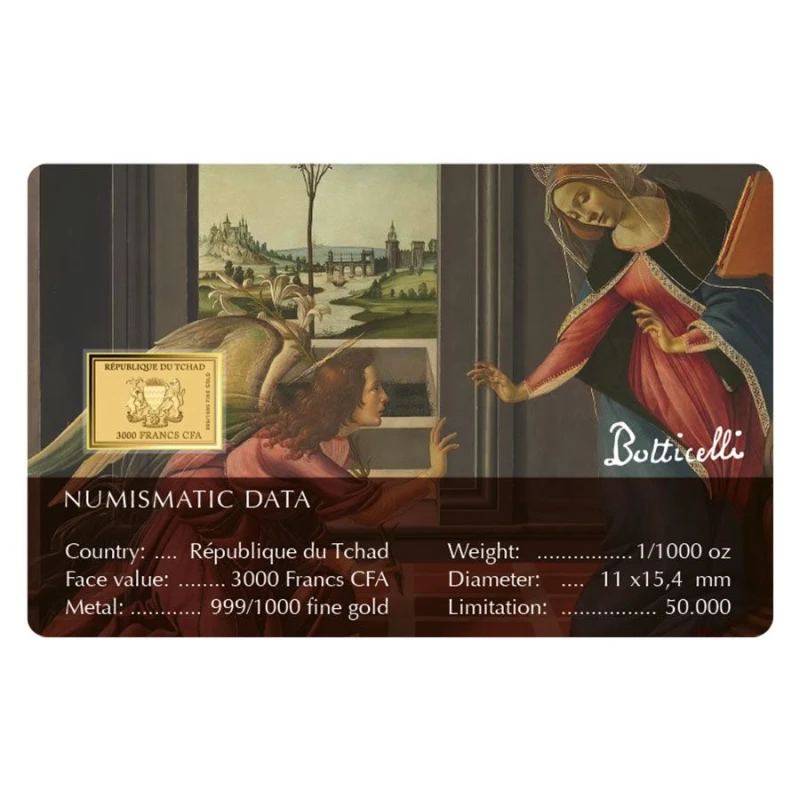 Czad: złota moneta Zwiastowanie z Cestello 1/1000 uncji Monety kolekcjonerskie