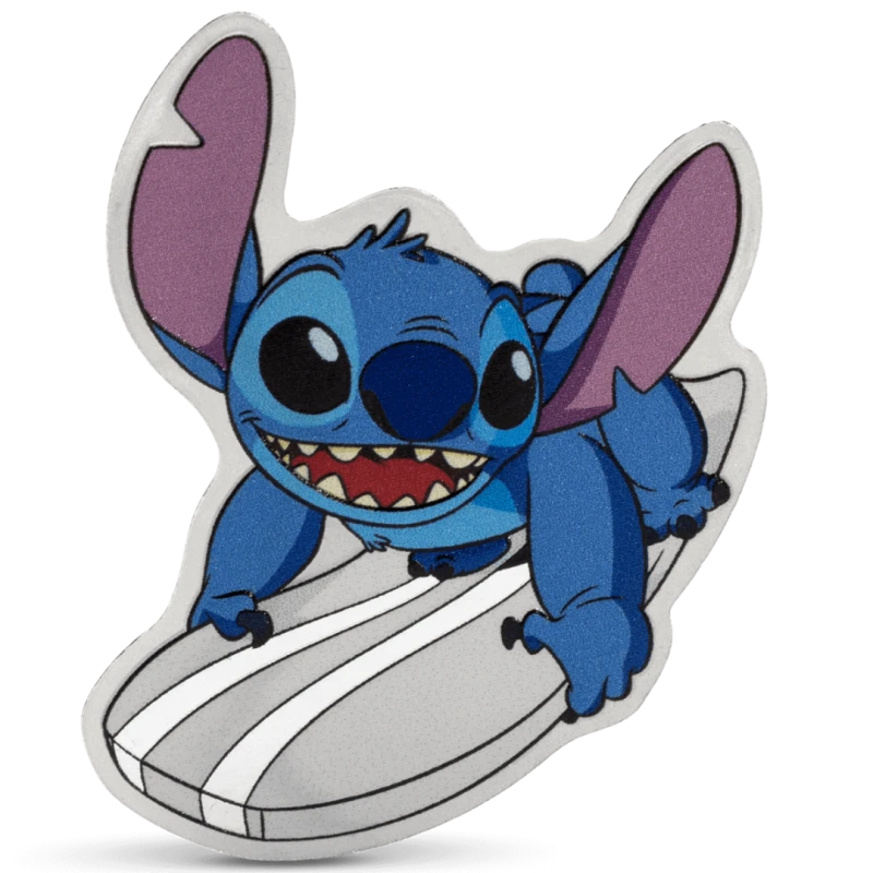 Niue: srebrna moneta Stitch Surf's Up 2025 Proof kolorowana 1 uncja Monety kolekcjonerskie