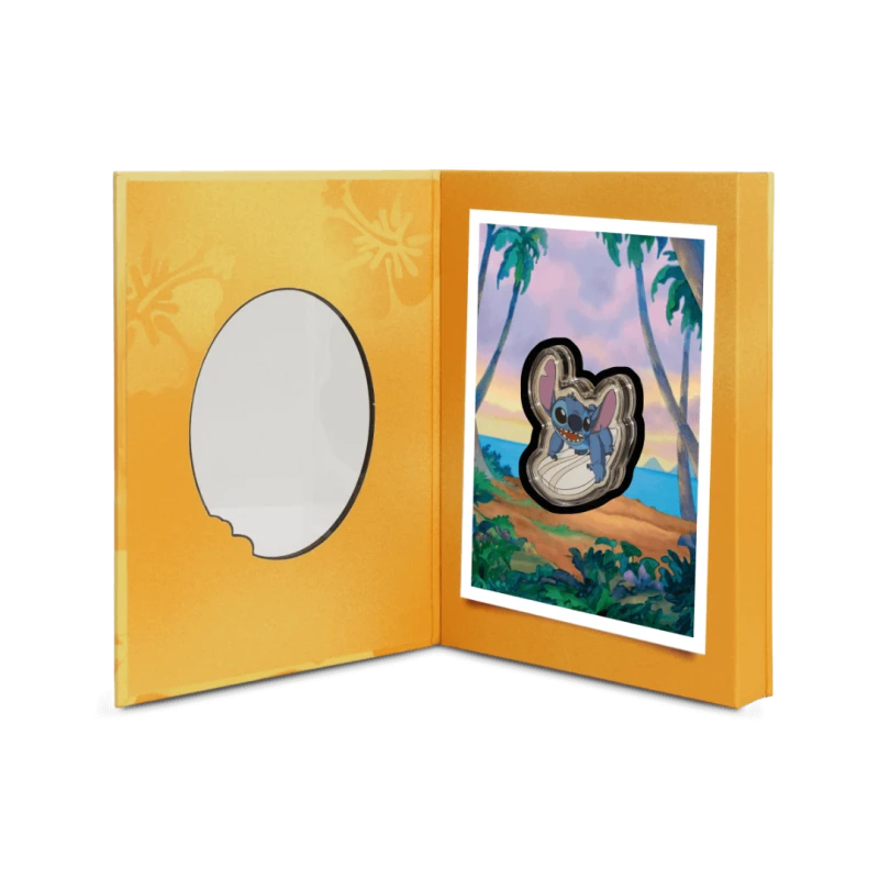 Niue: srebrna moneta Stitch Surf's Up 2025 Proof kolorowana 1 uncja Monety kolekcjonerskie