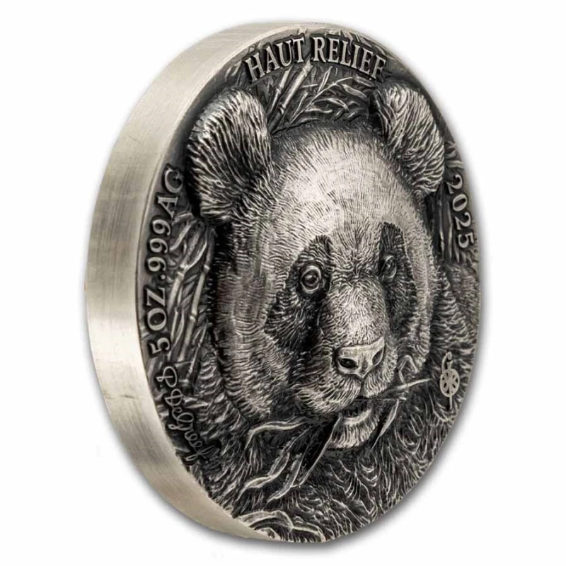 Wybrzeże Kości Słoniowej: srebrna moneta Panda 2025 5 uncji Monety kolekcjonerskie