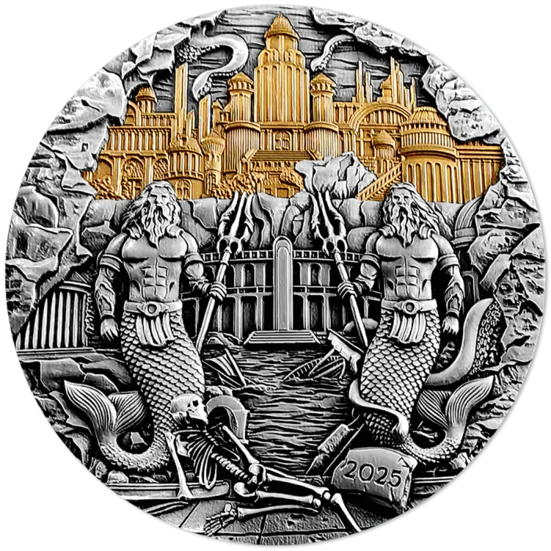 Samoa: srebrna moneta Atlantyda 2025 pozłacana 5 uncji Monety kolekcjonerskie