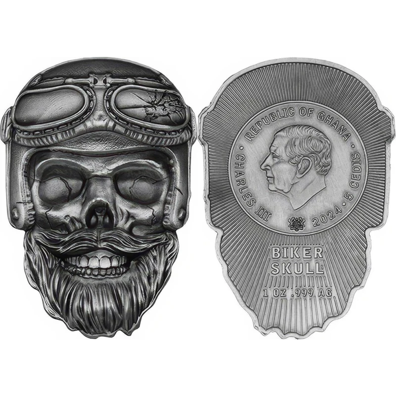 Ghana: srebrna moneta Biker Skull 2024 1 uncja Monety kolekcjonerskie