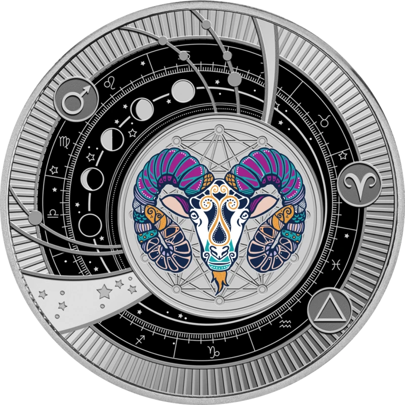 Cameroon: silver coin Aries 2025 Proof colored 10 g Collectible coins