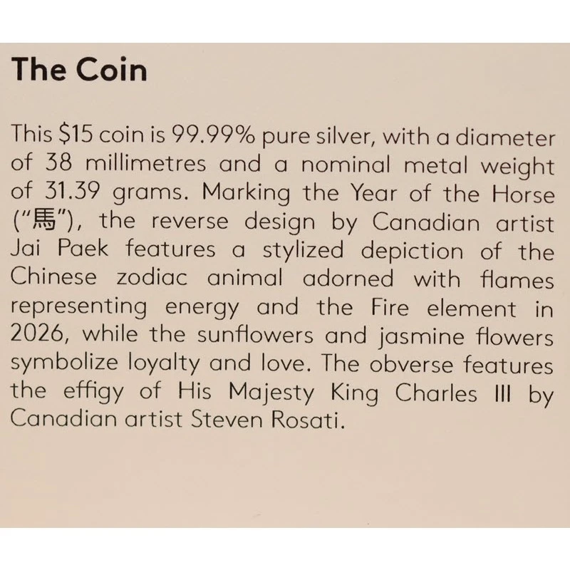 Canada: silver coin Year of the Horse 2026 Proof 1 oz Collectible coins