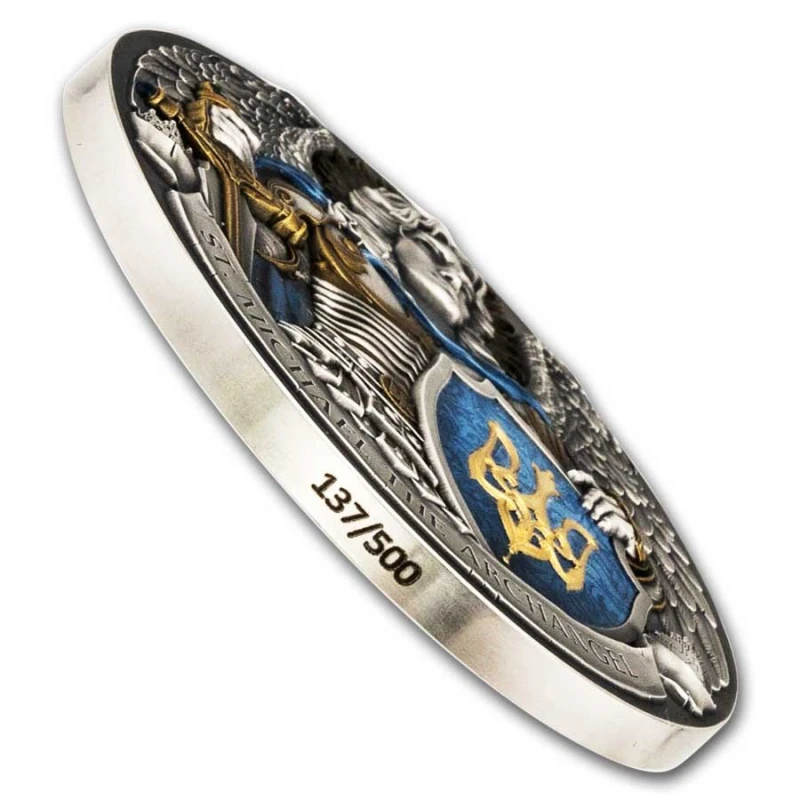 Niue: srebrna moneta Święty Michał Archanioł 2024 kolorowa 5 uncji Monety kolekcjonerskie