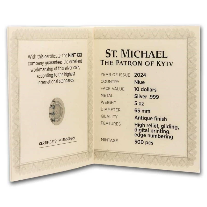 Niue: srebrna moneta Święty Michał Archanioł 2024 kolorowa 5 uncji Monety kolekcjonerskie