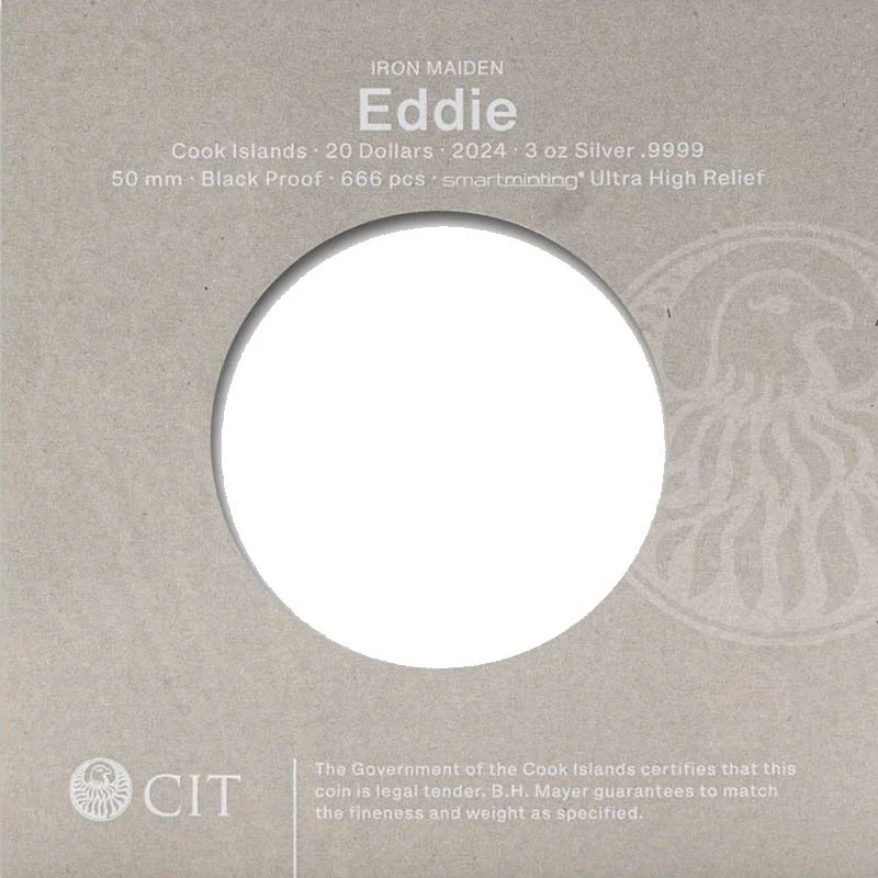 Wyspy Cooka: srebrna moneta IRON MAIDEN Eddie 2024 Black Proof 3 uncje Monety kolekcjonerskie