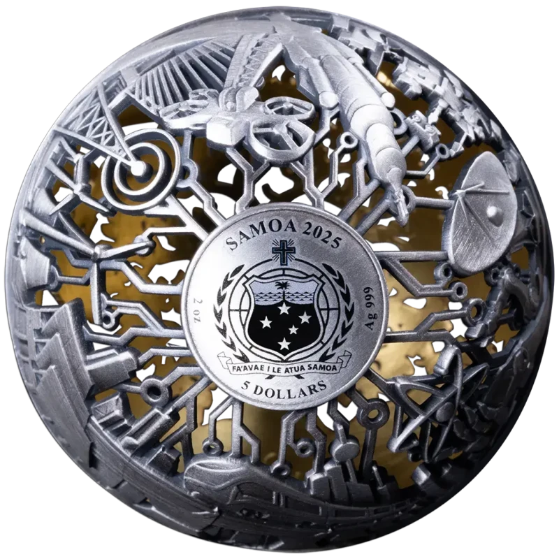 Srebrna moneta Samoa Natura i Technologia 2025 pozłacana 2 uncje Monety kolekcjonerskie