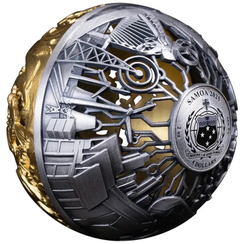 Srebrna moneta Samoa Natura i Technologia 2025 pozłacana 2 uncje Monety kolekcjonerskie