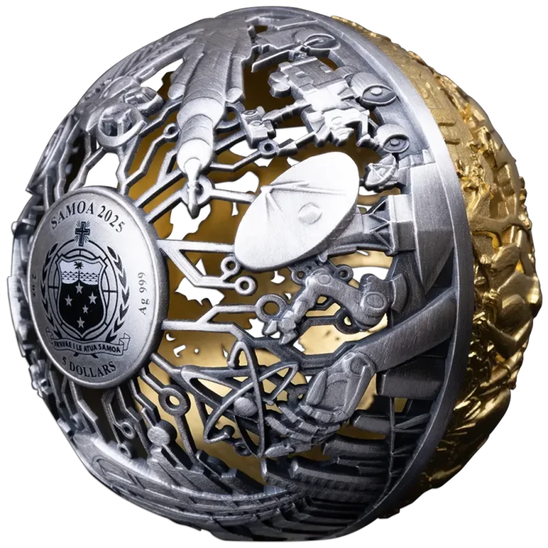Srebrna moneta Samoa Natura i Technologia 2025 pozłacana 2 uncje Monety kolekcjonerskie
