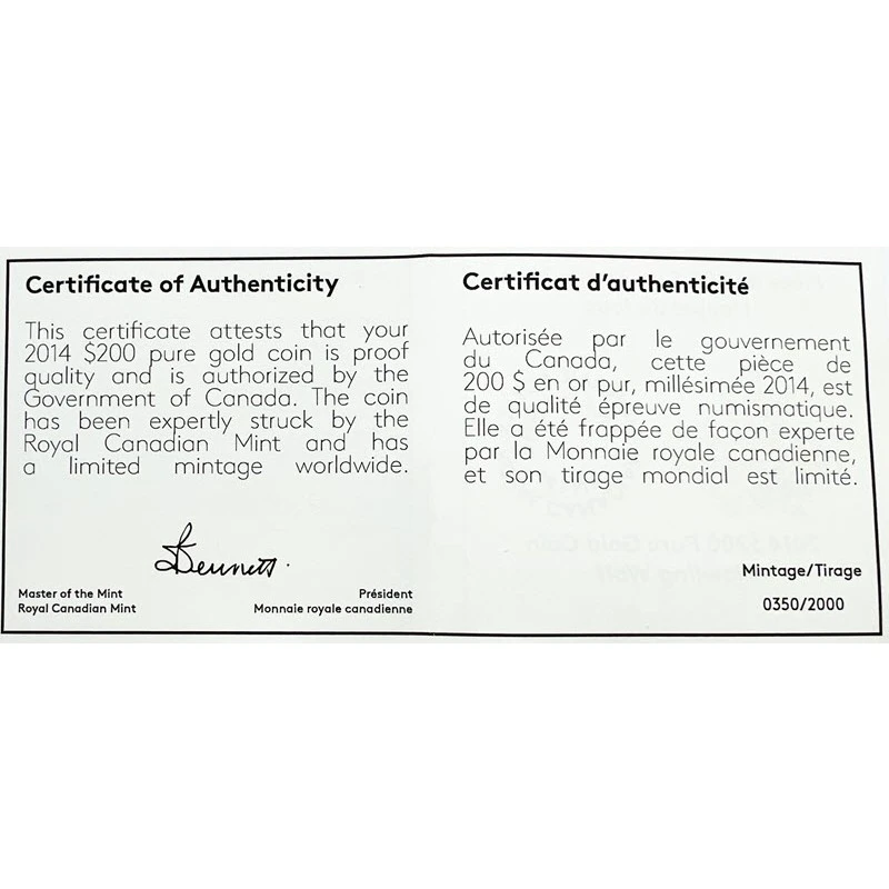 Złota moneta Kanady Wyjący Wilk 2014 Proof 1 uncja Monety kolekcjonerskie