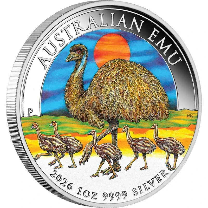 Srebrna moneta Australia Australijski Emu 2026 kolorowa 1 uncja Monety kolekcjonerskie