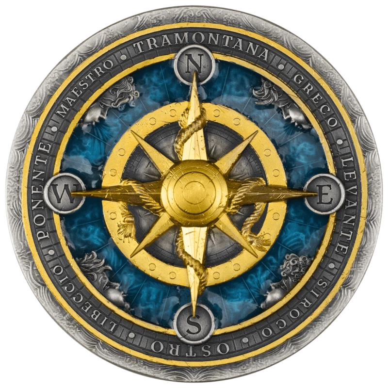 Srebrna moneta Niue Compass Rose 2026 pozłacana kolorowa 2 uncje Monety kolekcjonerskie