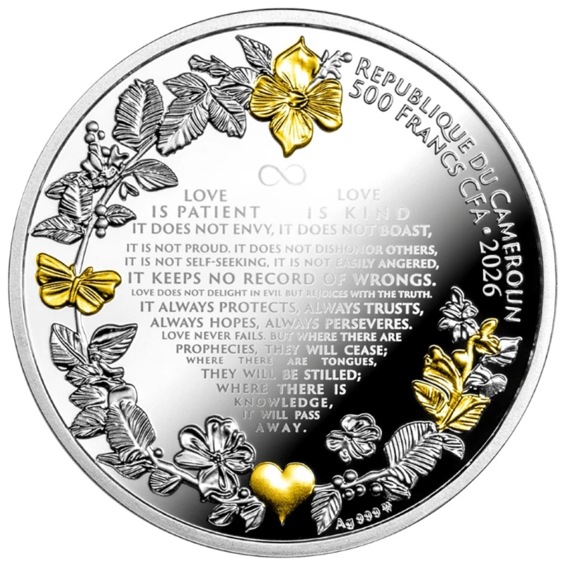 Srebrna moneta Kamerun Gołębie Weselne 2026 Proof 17,5 g Monety kolekcjonerskie