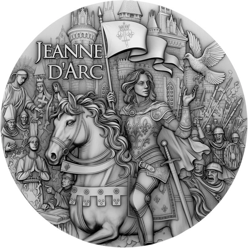 Srebrna moneta Niue Jeanne d'Arc 2025 o wadze 2 uncji Monety kolekcjonerskie