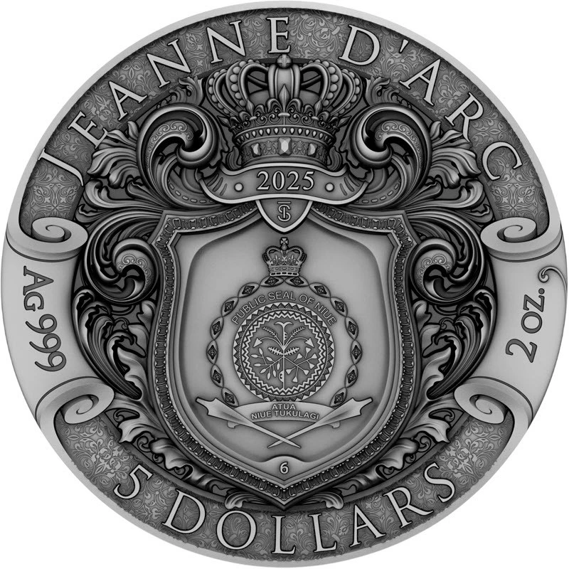 Srebrna moneta Niue Jeanne d'Arc 2025 o wadze 2 uncji Monety kolekcjonerskie